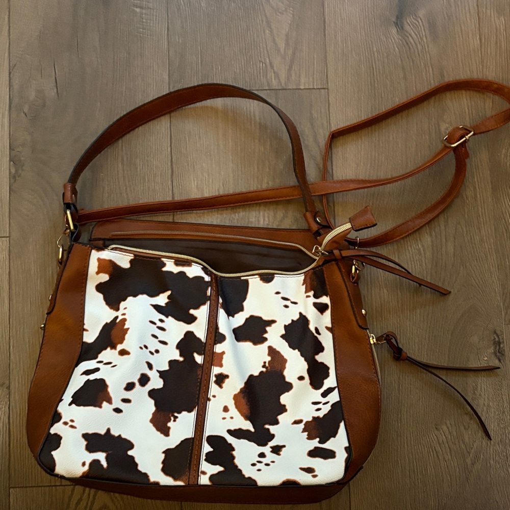 Brown and White Cow Print Women's Bag